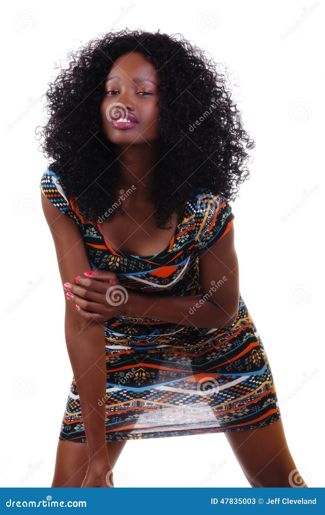 Attactive Skinny Black Teen Girl Standing In Dress Stoc