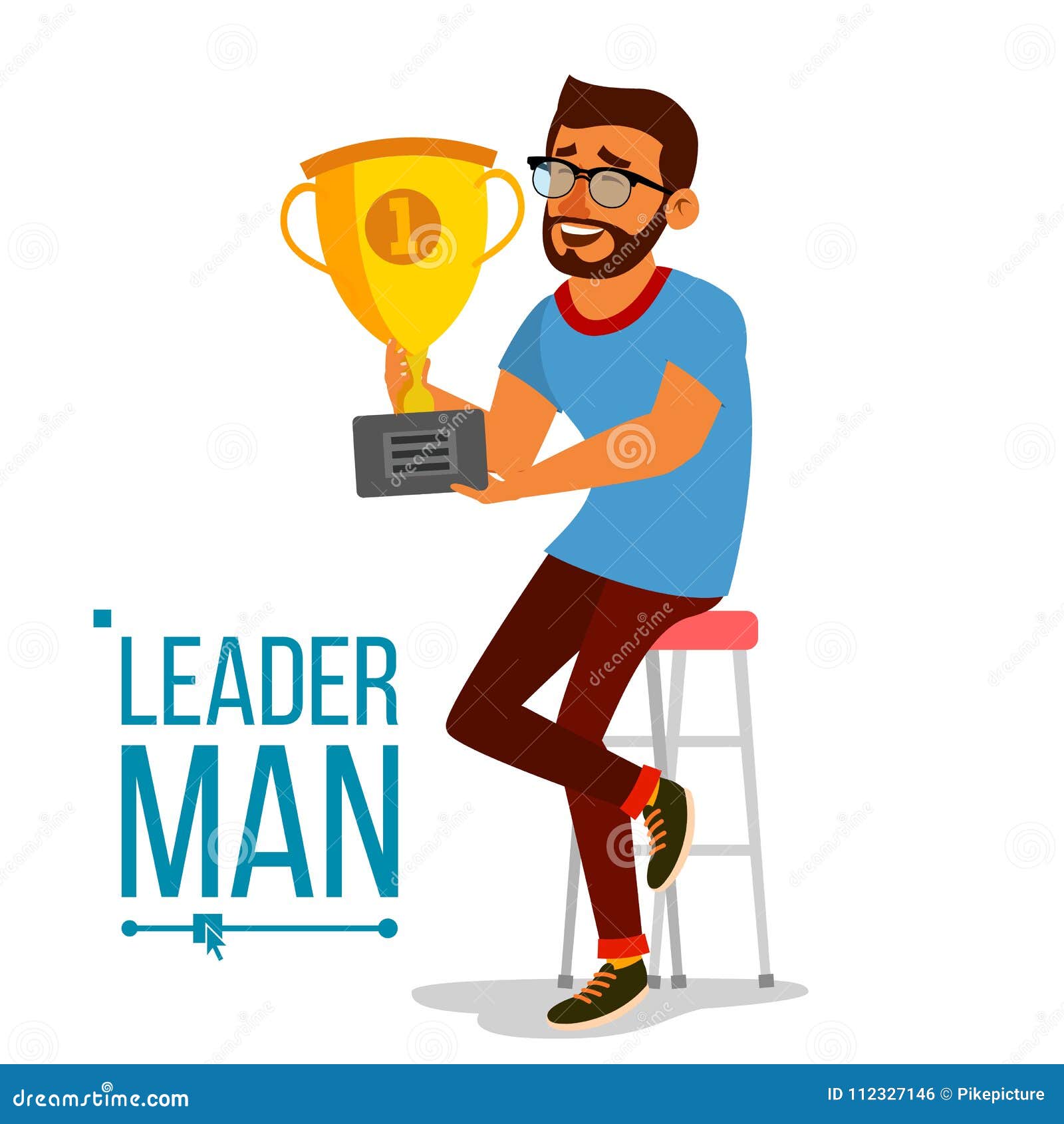 attainment concept . businessman leader holding winner golden cup. objective attainment, achievement. best worker