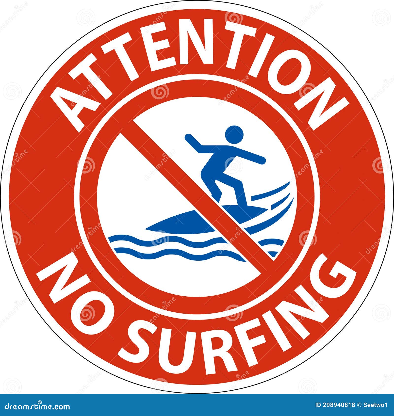 Attention Beach Safety Sign No Surfing Stock Vector Illustration of