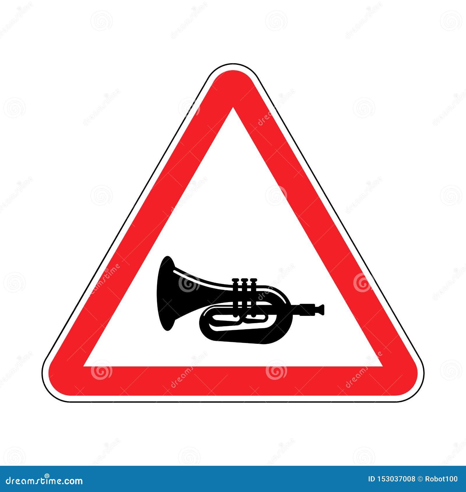 attention beep trumpet . caution hooter. red triangle road sign