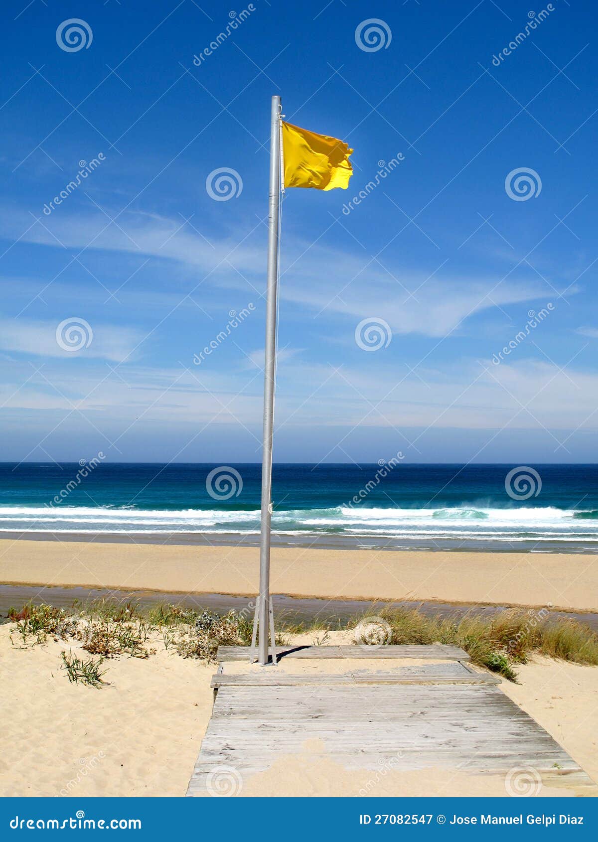 Attention, Yellow Flag on the Beach Stock Image Image of dangerous