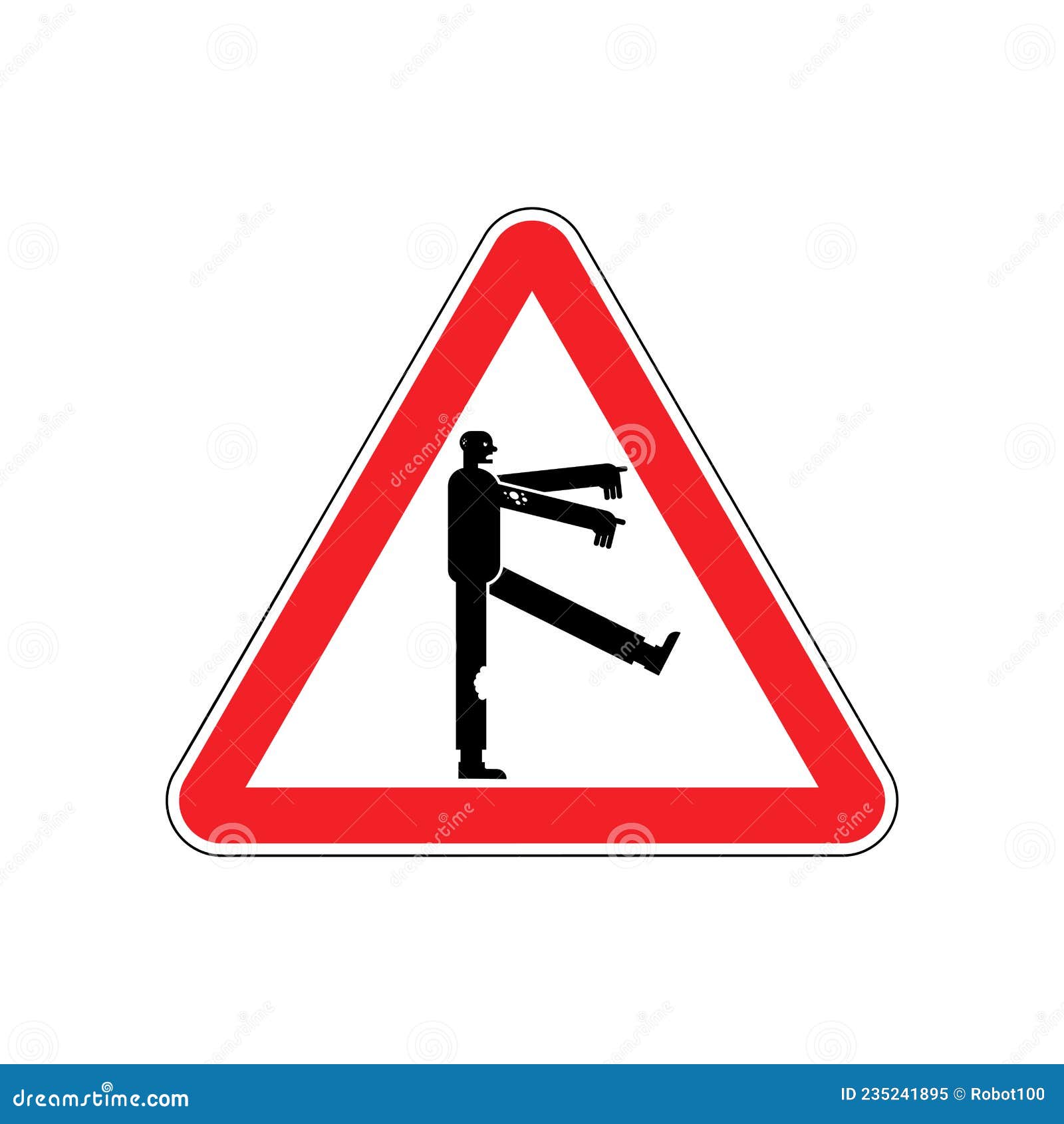 attention zombie. caution zombi. red triangle road sign