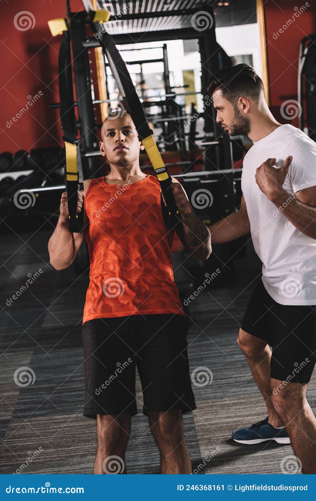 Attentive Trainer Supporting Young African American Stock Image Image