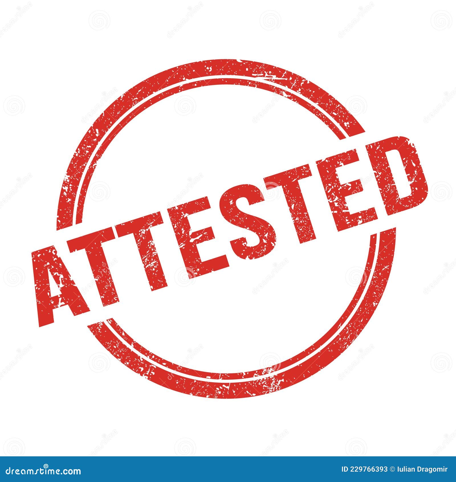 attested text written on red grungy round stamp