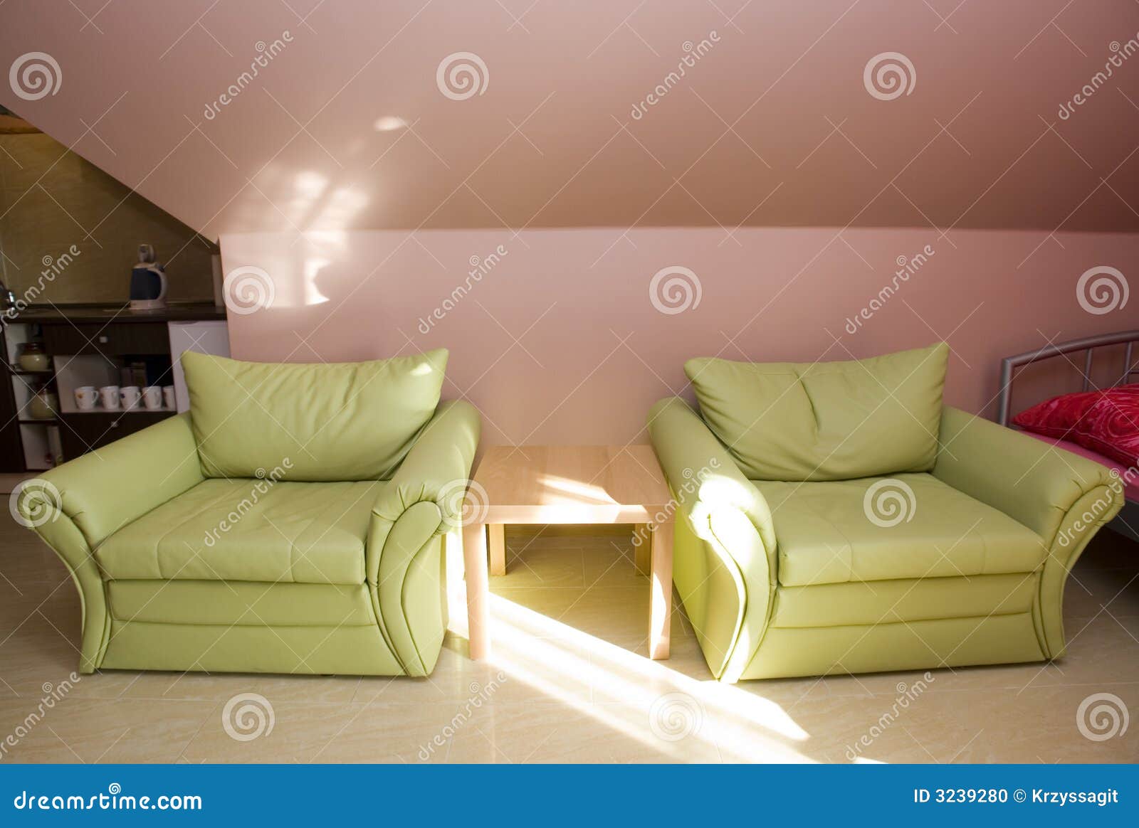 Attic bedroom with chairs stock photo. Image of simplistic 3239280