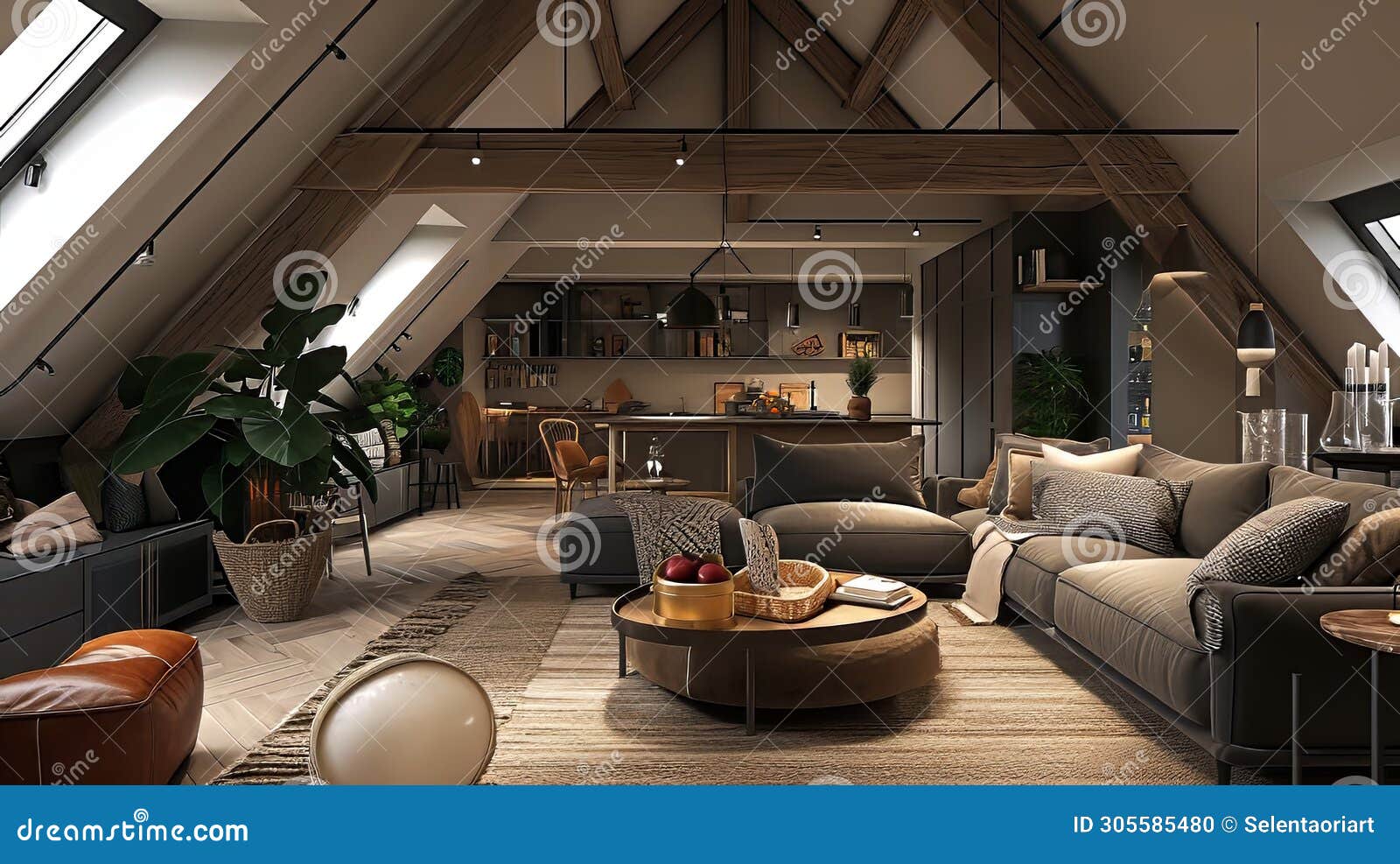 Attic Lounge Interior Concept Stock Illustration Illustration of