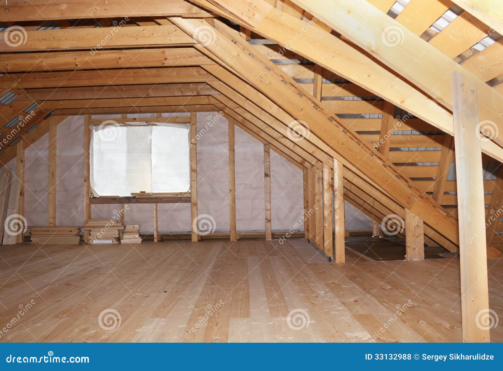 attic wooden house under construction overall view interior 33132988