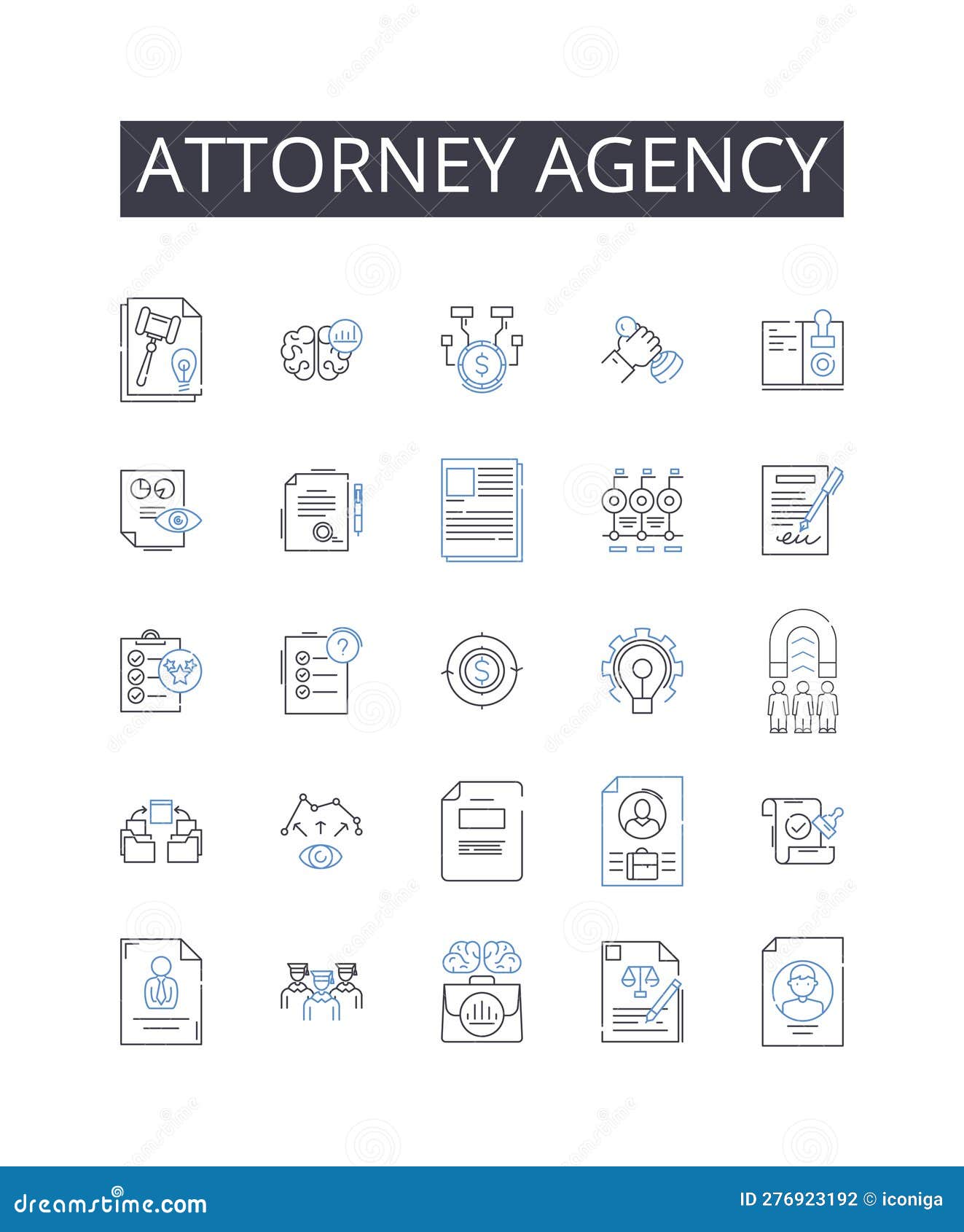 attorney agency line icons collection. synergy, unity, trust, collaboration, support, coordination, consistency 