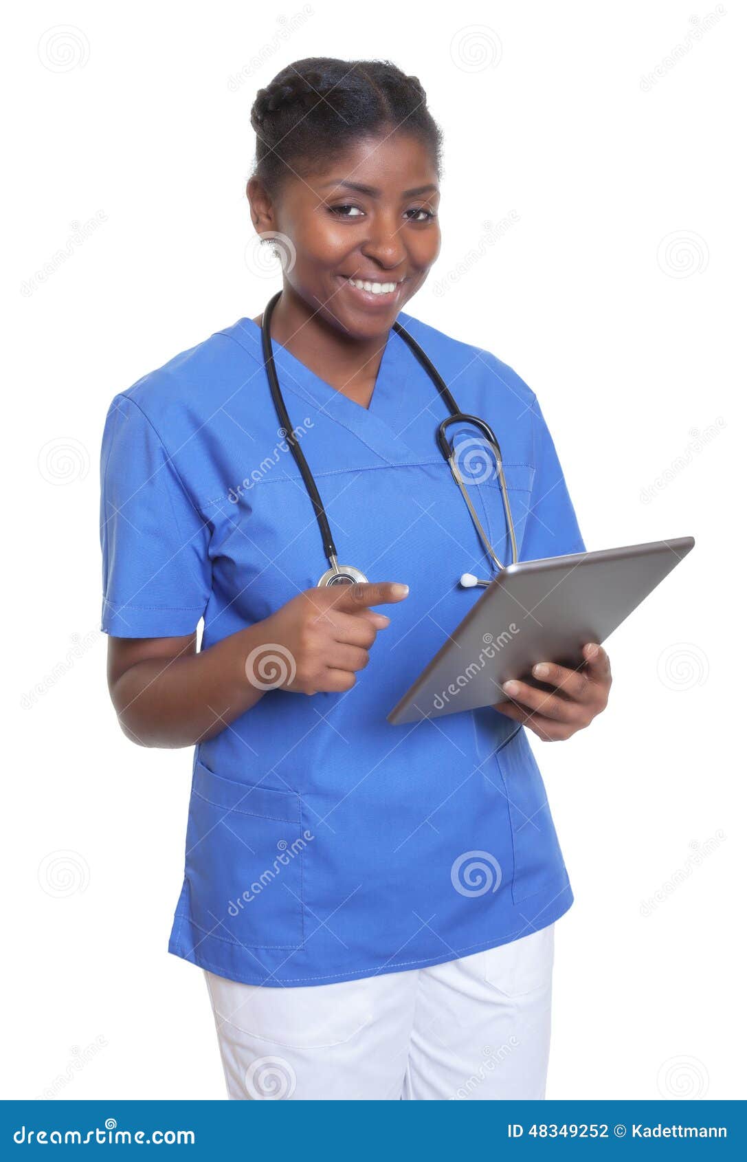 Attractive African Nurse Working with Tablet Computer Stock Photo