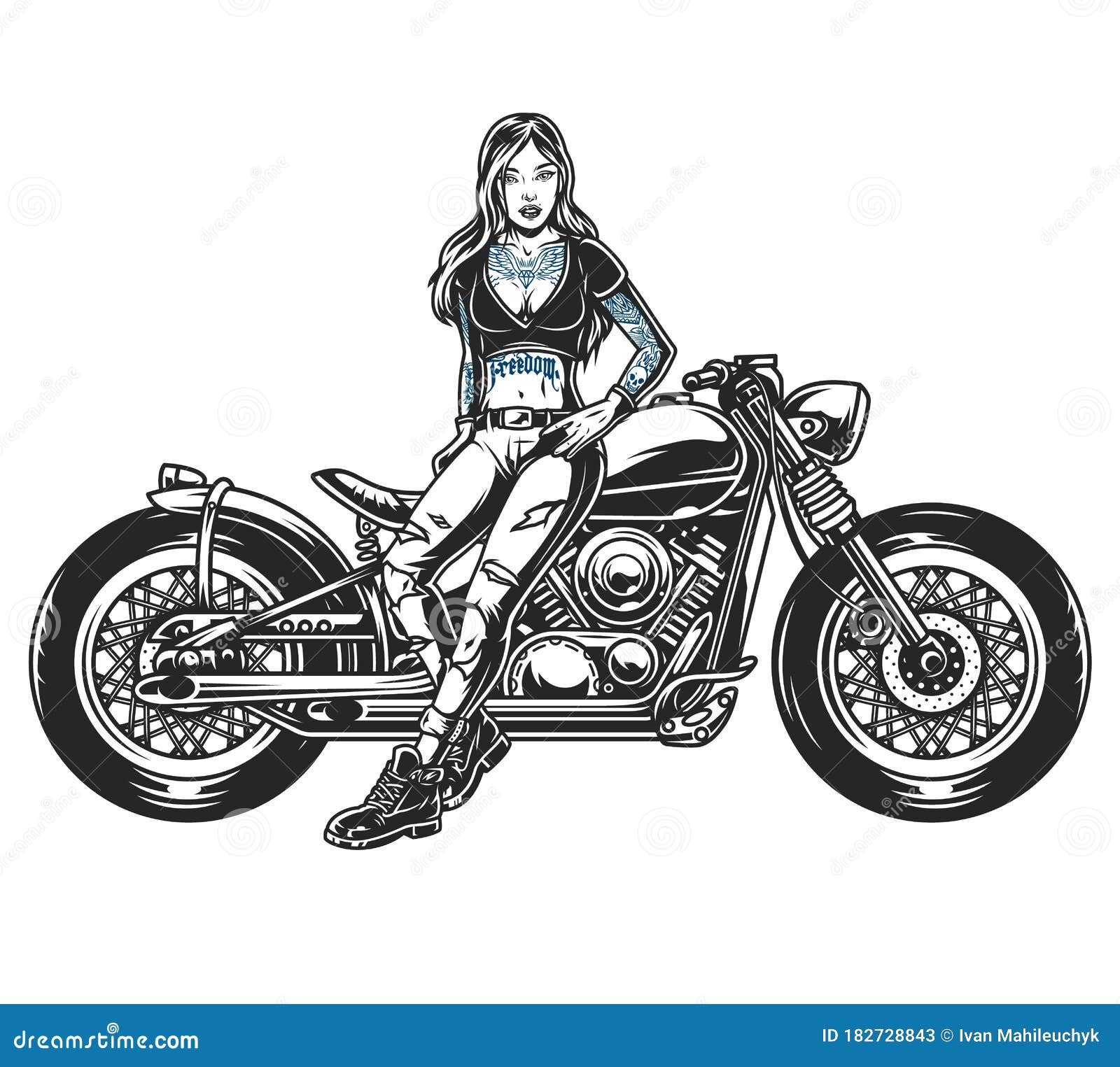 Biker Girl Wearing Black Leather Vector Illustration Cartoondealer