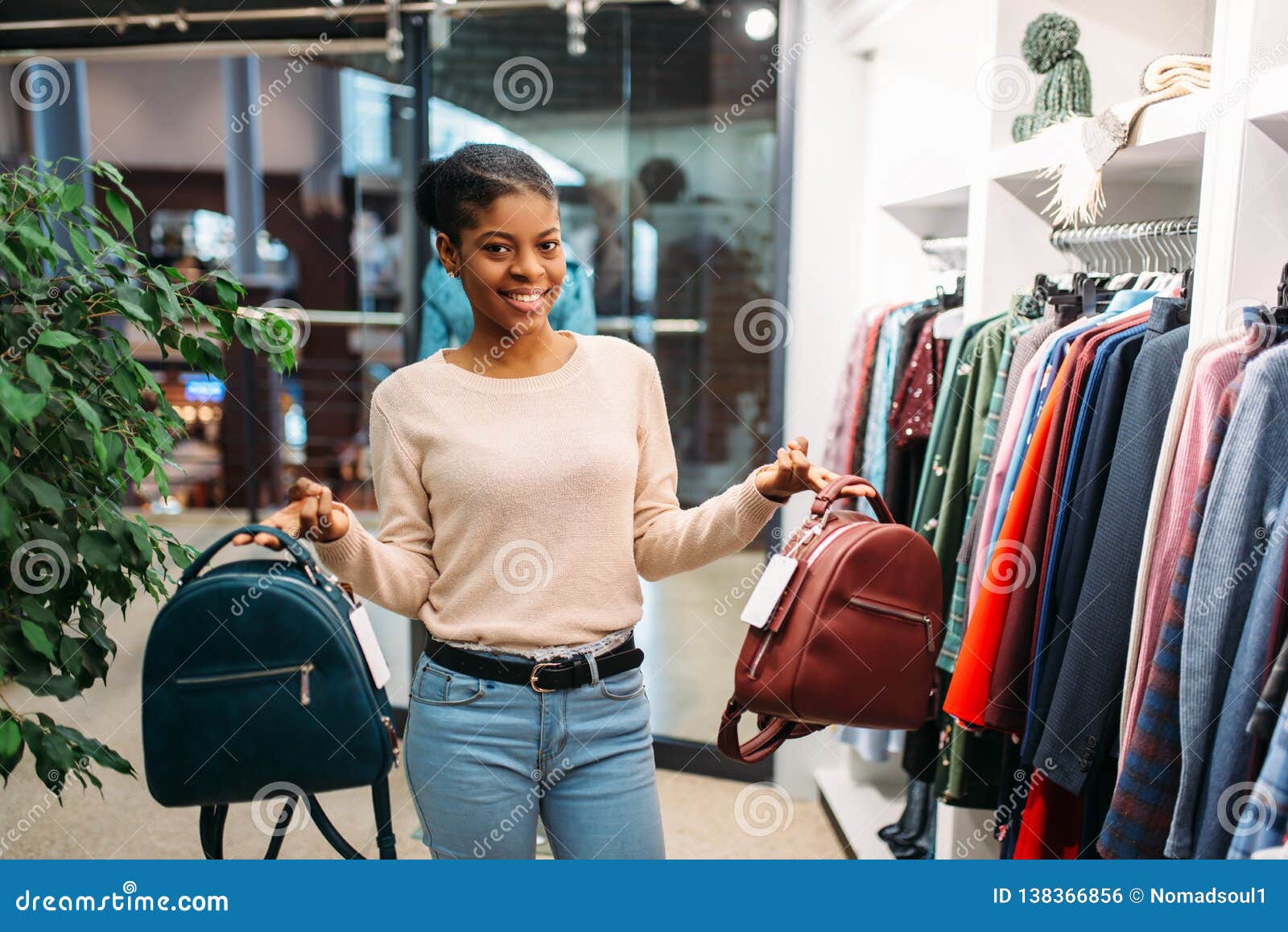 Attractive Black Lady Holding Bags, Shopping Stock Photo - Image of ...