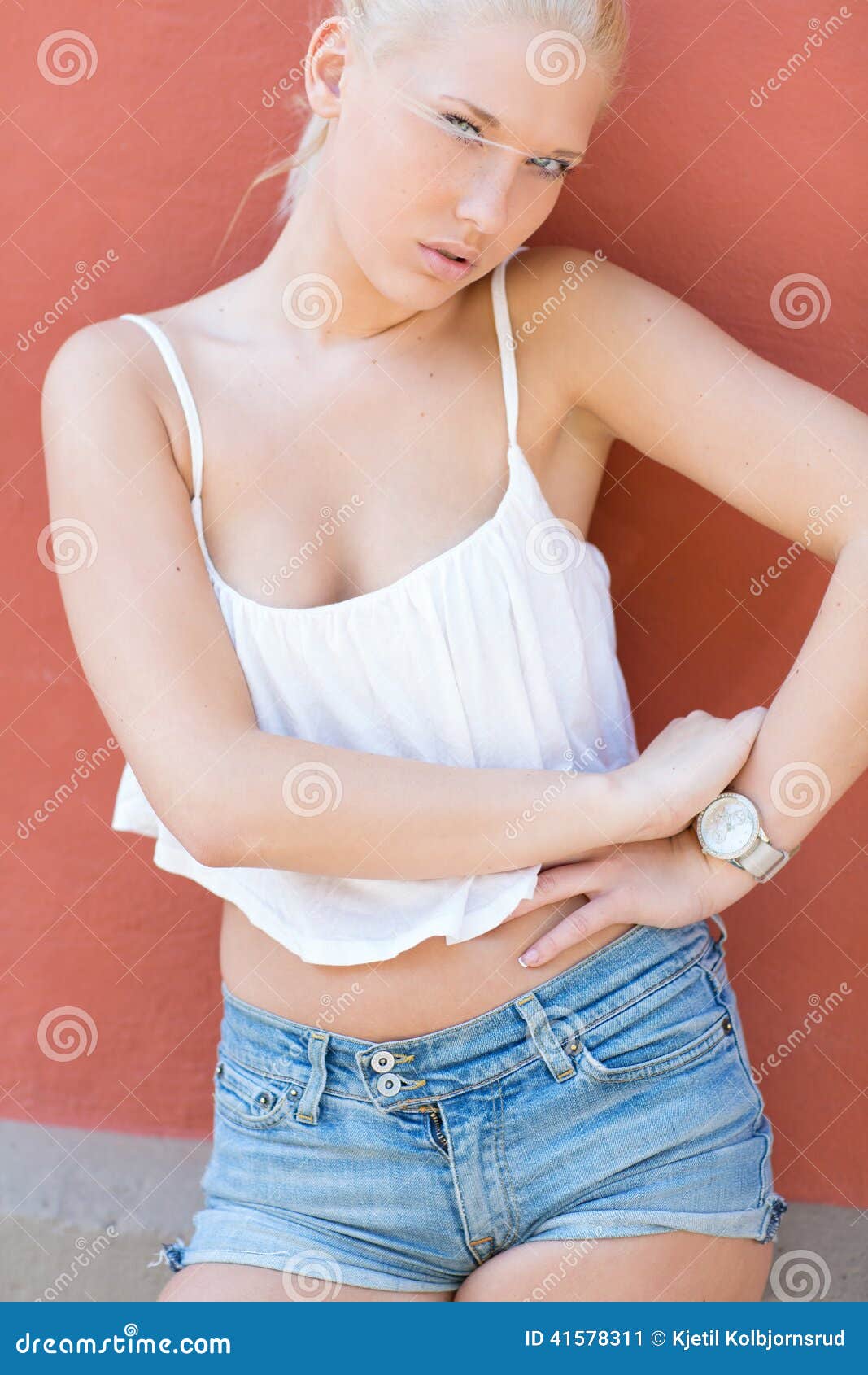 Attractive Blonde Teenage Woman In Shorts And Top Stock Image Image Of Modern Female