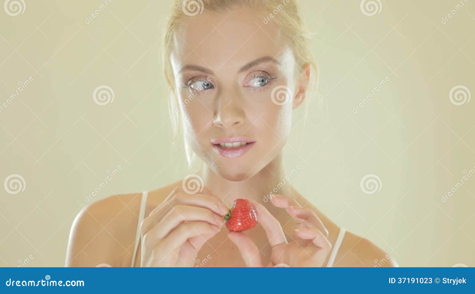 Attractive Blonde Woman Eating A Strawberry Stock Video Footage Video Of Nutritious Eating