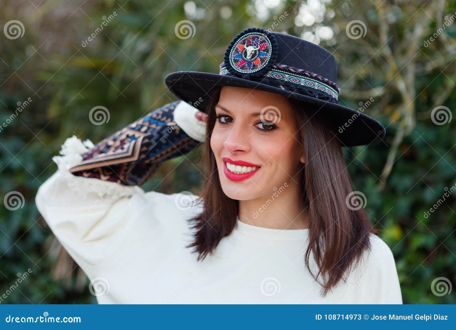 Attractive Girl with Black Hat Stock Image Image of happy