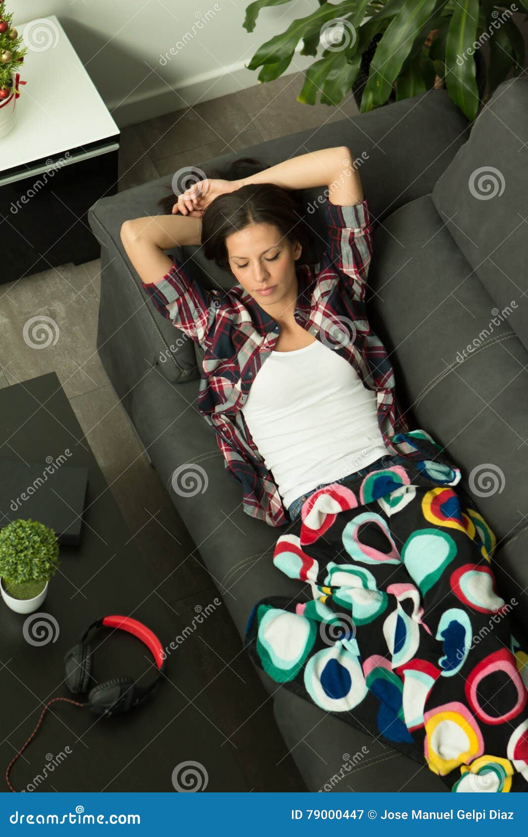 Attractive Brunette Girl Sleeping On The Sofa Stock Image Image Of