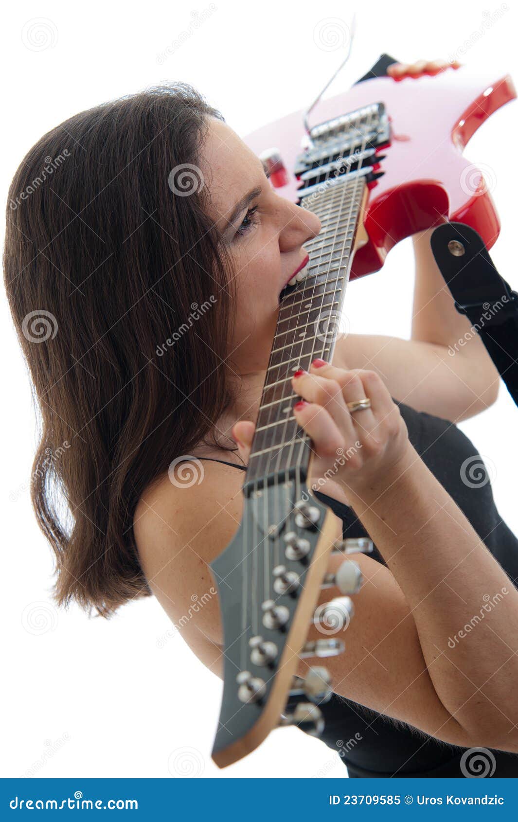 Attractive Brunette Playing Electric Stock Image - Image of play, emotion: