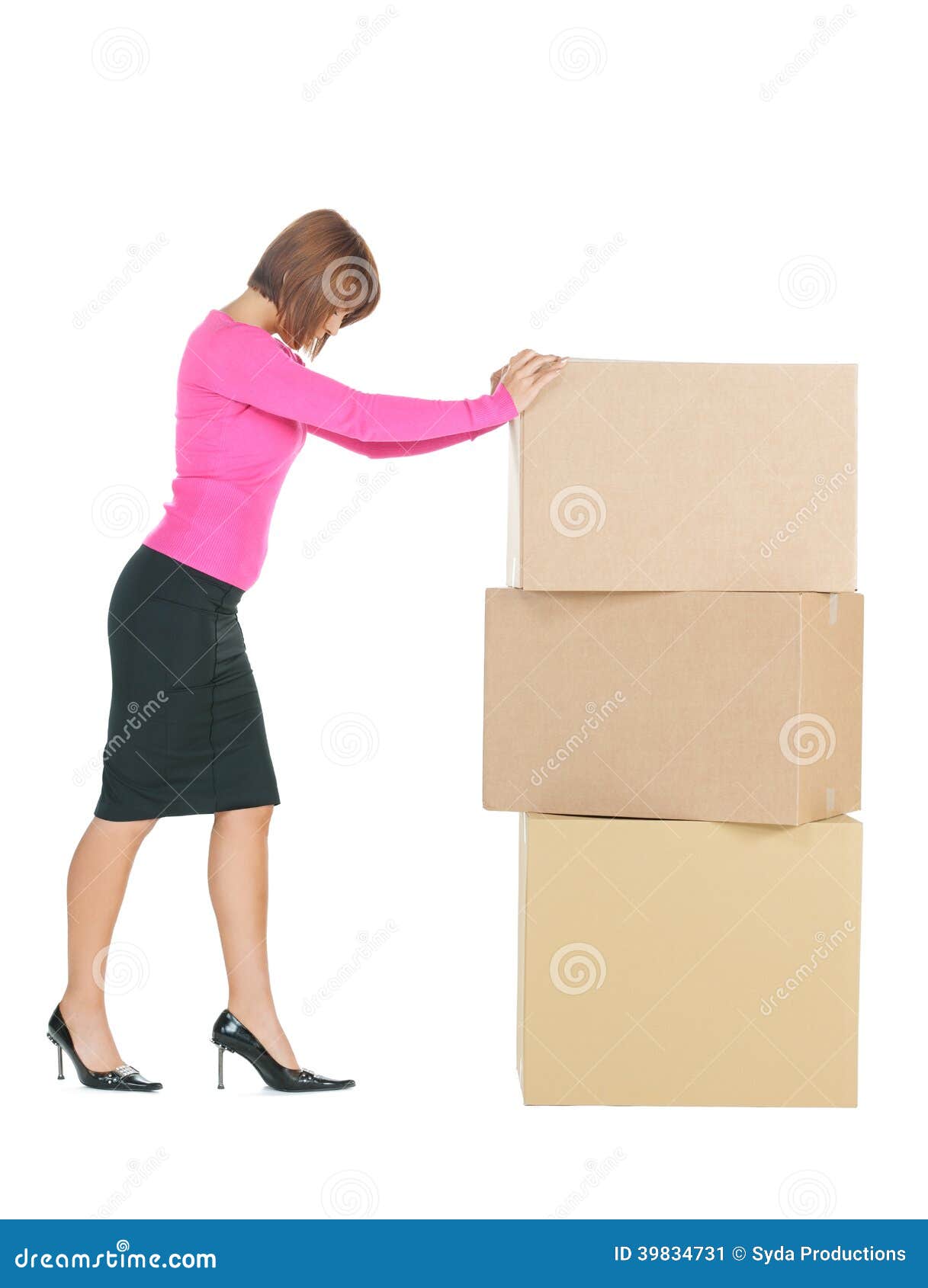 Attractive Businesswoman With Big Boxes Stock Image Image Of Office