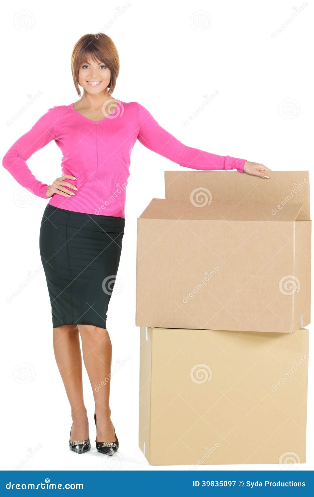 Attractive Businesswoman With Big Boxes Stock Image Image Of Cheerful Corporate 39835097