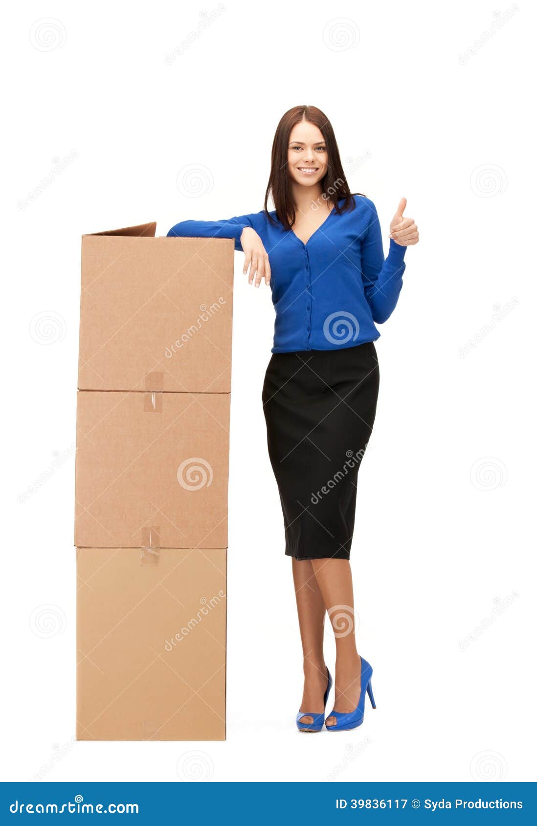 Attractive Businesswoman With Big Boxes Stock Image Image Of Female Delivery 39836117