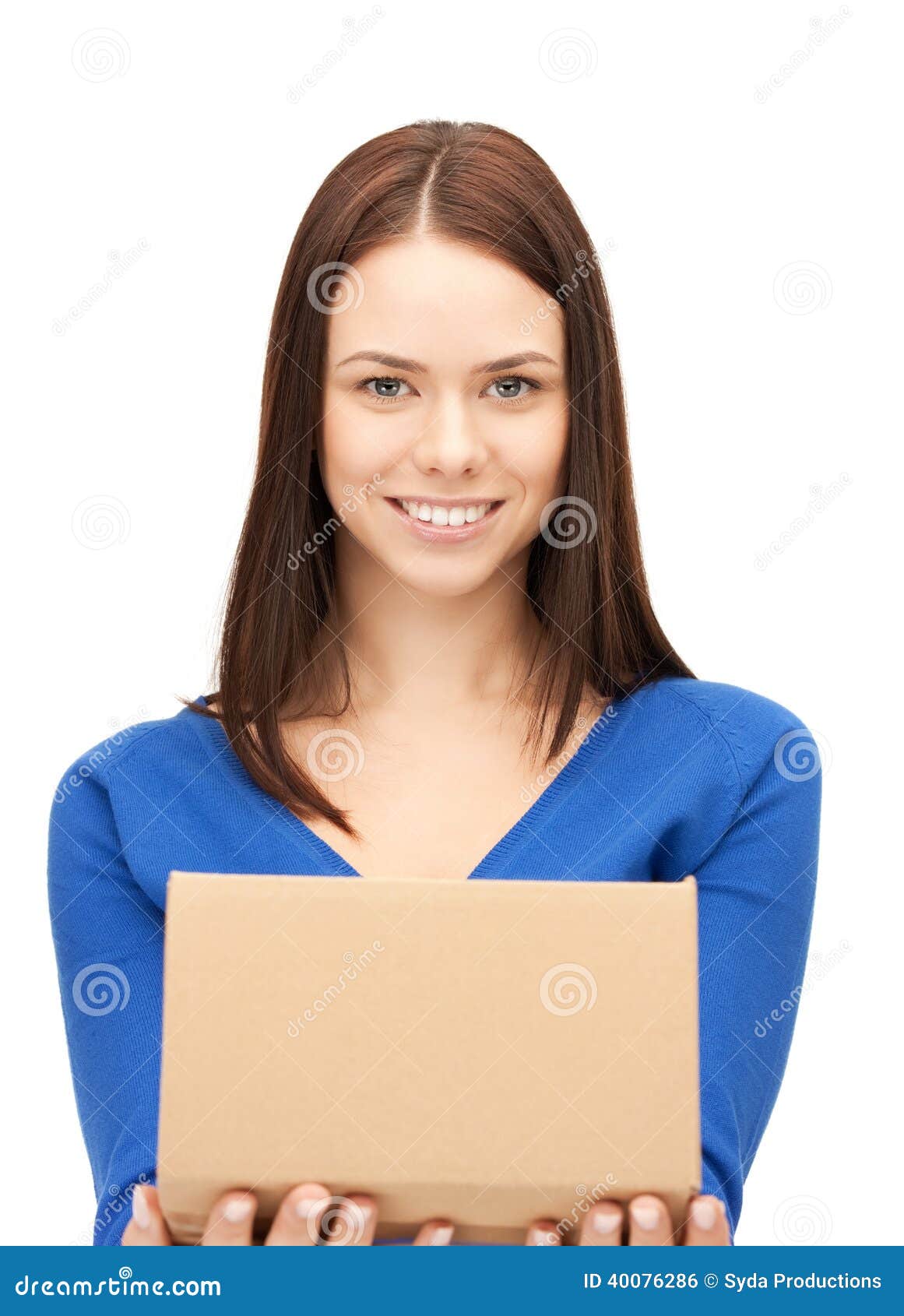 Attractive Businesswoman with Cardboard Box Stock Photo - Image of