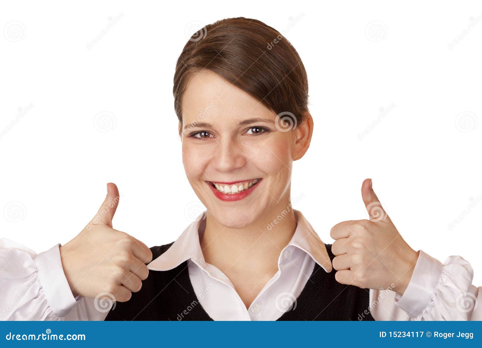 Attractive Businesswoman Shows Both Thumbs Up Stock Image Image Of