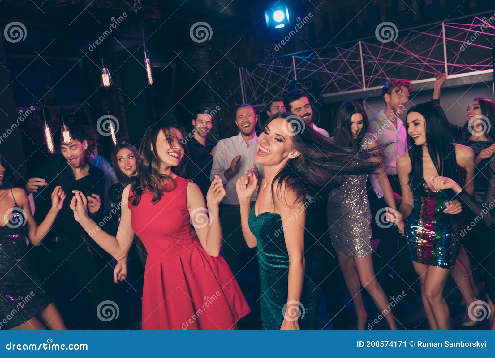 Attractive Chic Glad Smart Elegant Cheerful Friends Dancing Having Fun ...