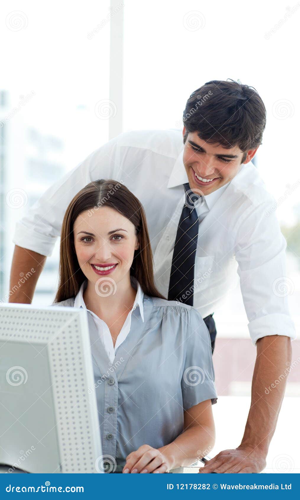Attractive Coworkers at a Computer Stock Photo Image of computer