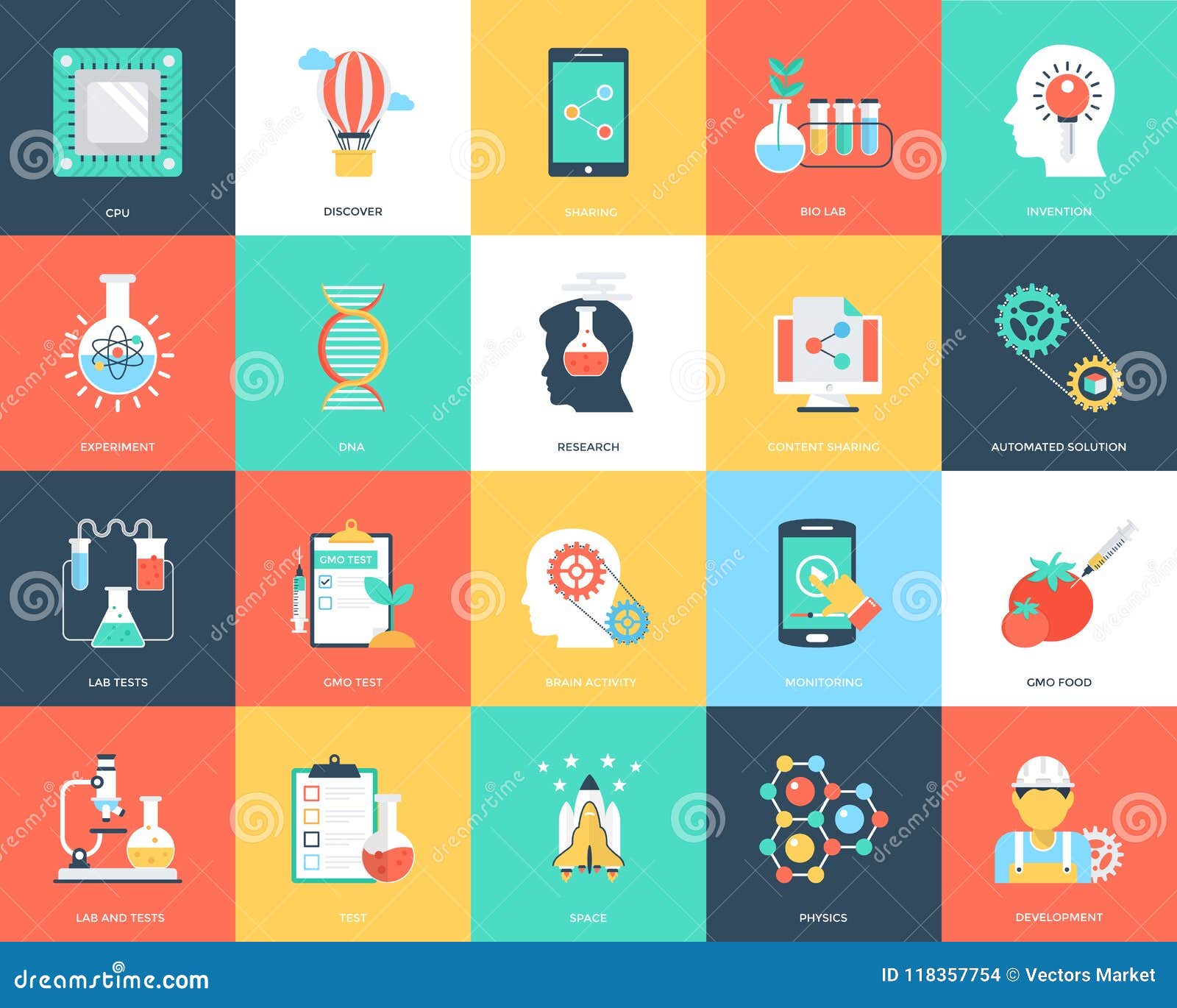 science and technology flat  icons set