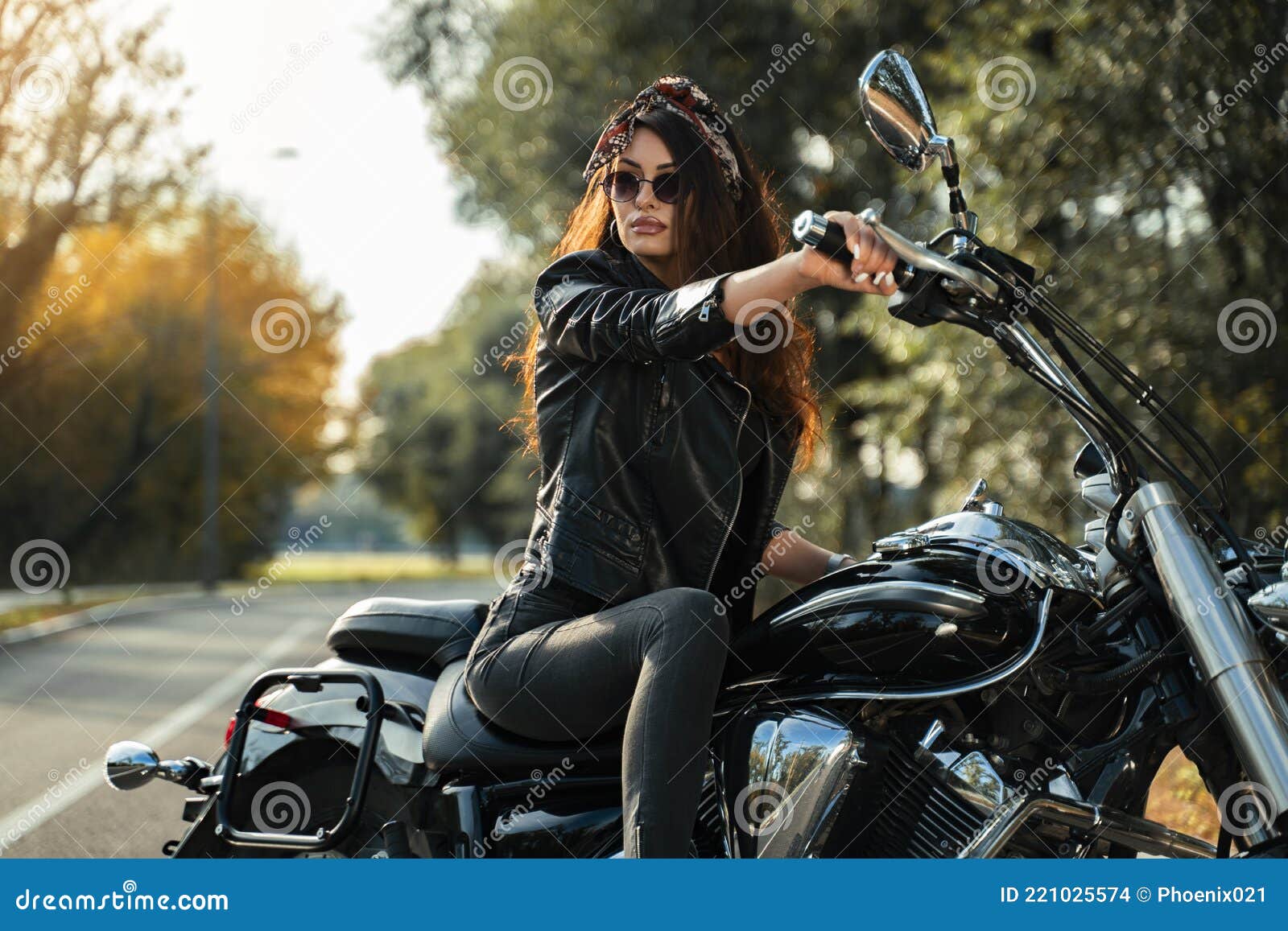 Attractive Curly Hair Girl with Bandana on Motorbike Stock Photo - Image of  bandana, caucasian: 221025574