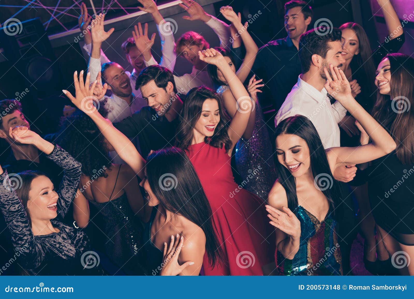 Attractive Elegant Trendy Cheerful Crowd Dancing Enjoying Celebratory ...