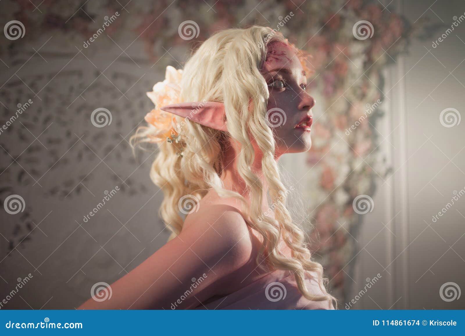 Attractive Elf Portrait On Light Background Fantasy And
