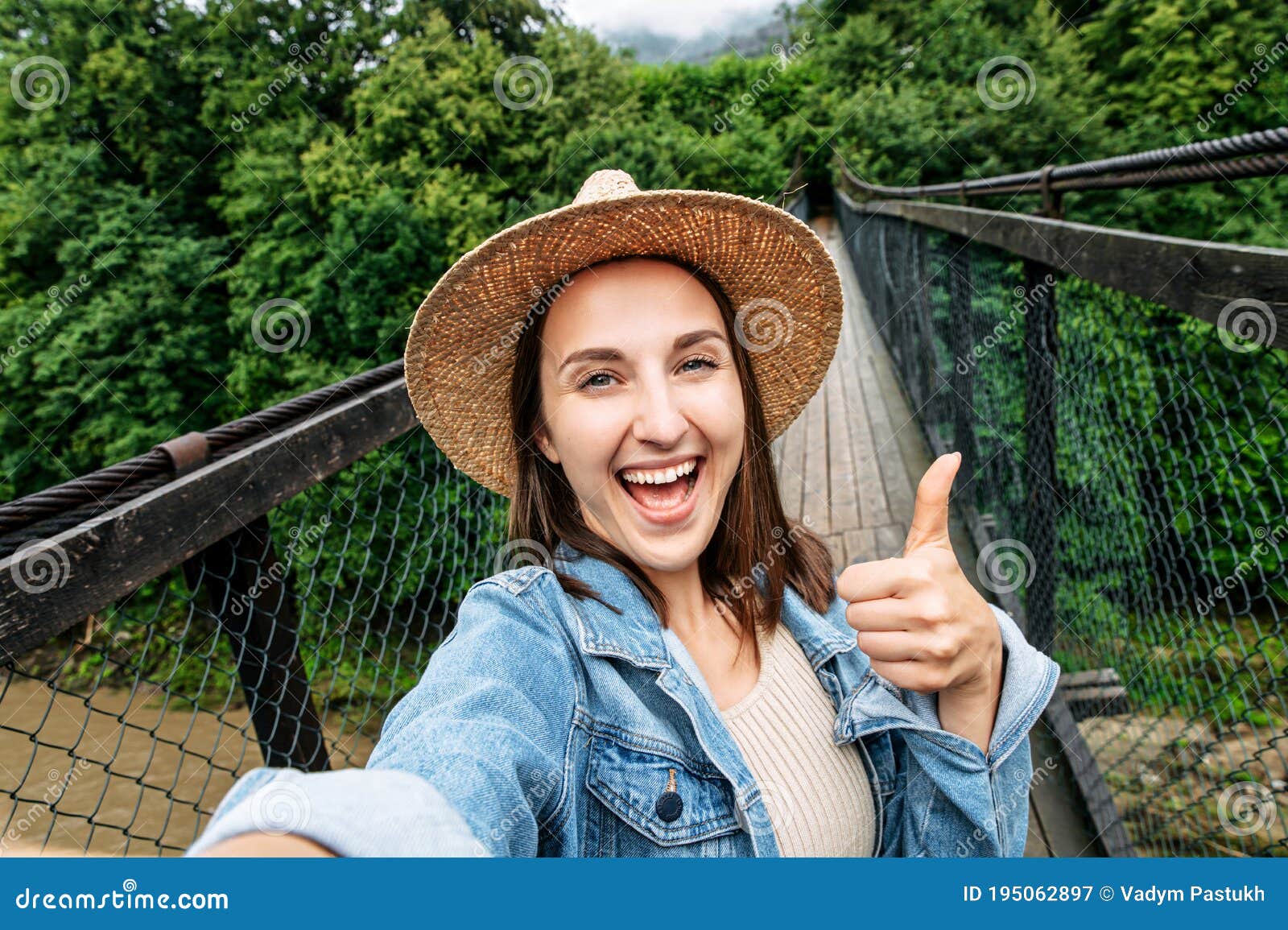 A Traveler Girl Takes A Selfie On The Smartphone Stock Image Image Of