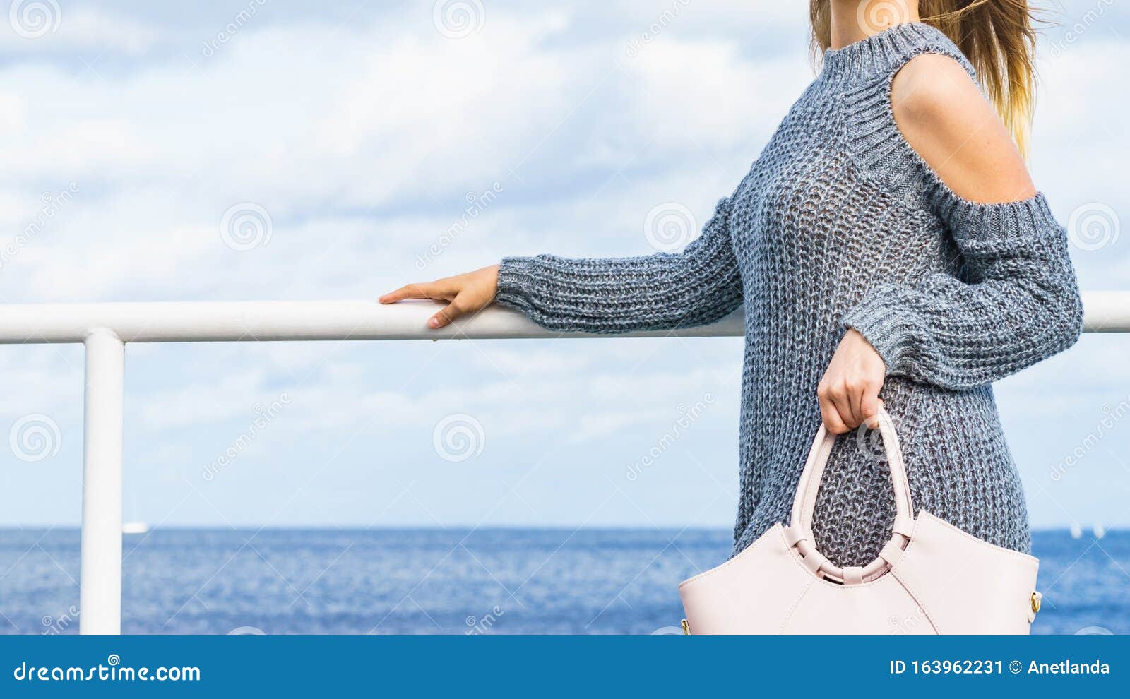 Fashion Woman with Handbag Outdoor Stock Image - Image of pullover ...