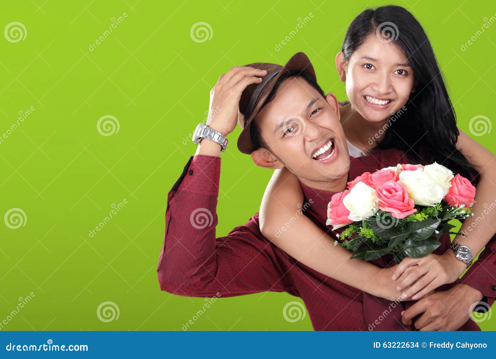 Attractive Fashionable Asian Teen Couple Smile At Camera