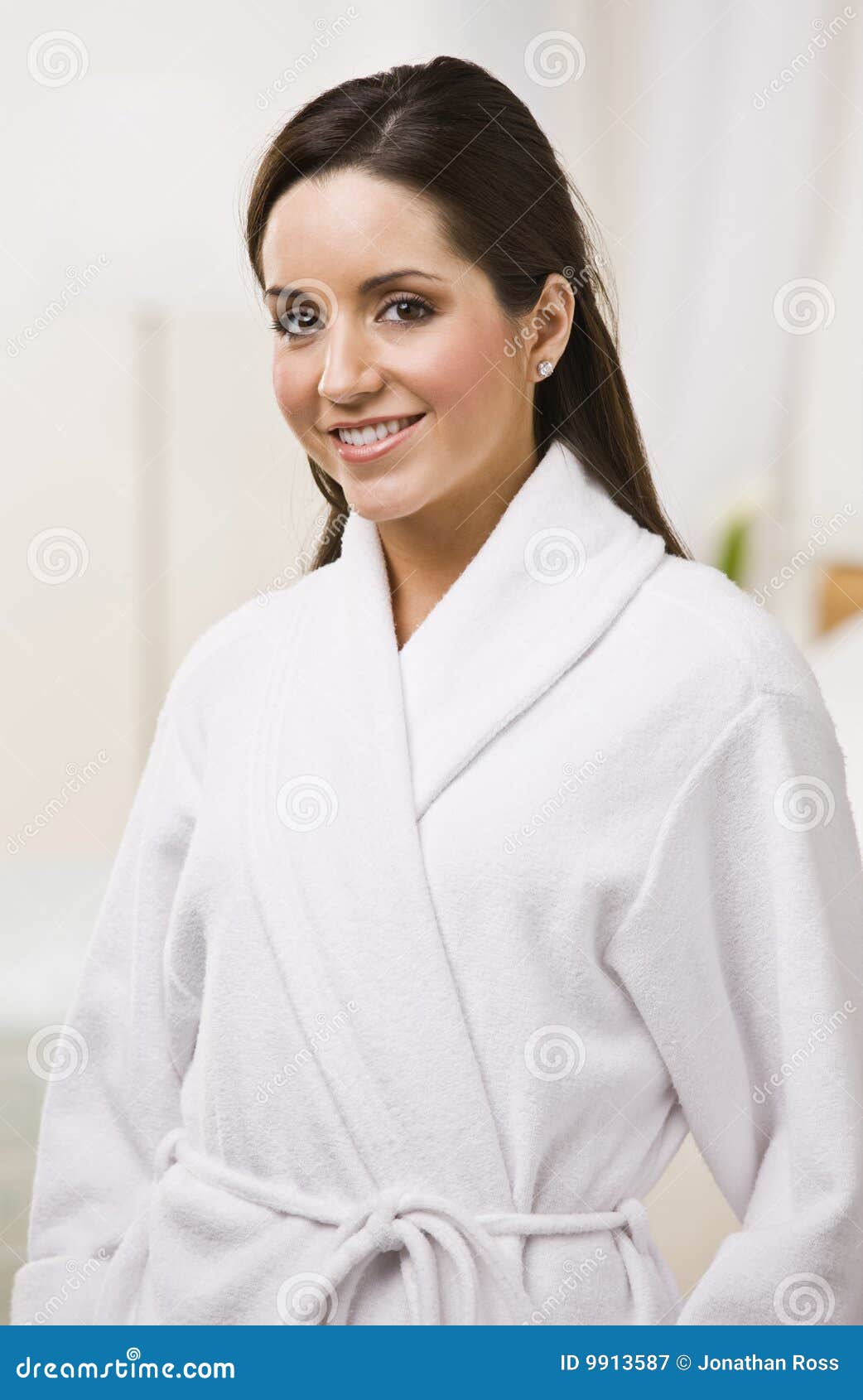 Attractive Female in a Bathrobe. Stock Image Image of brown