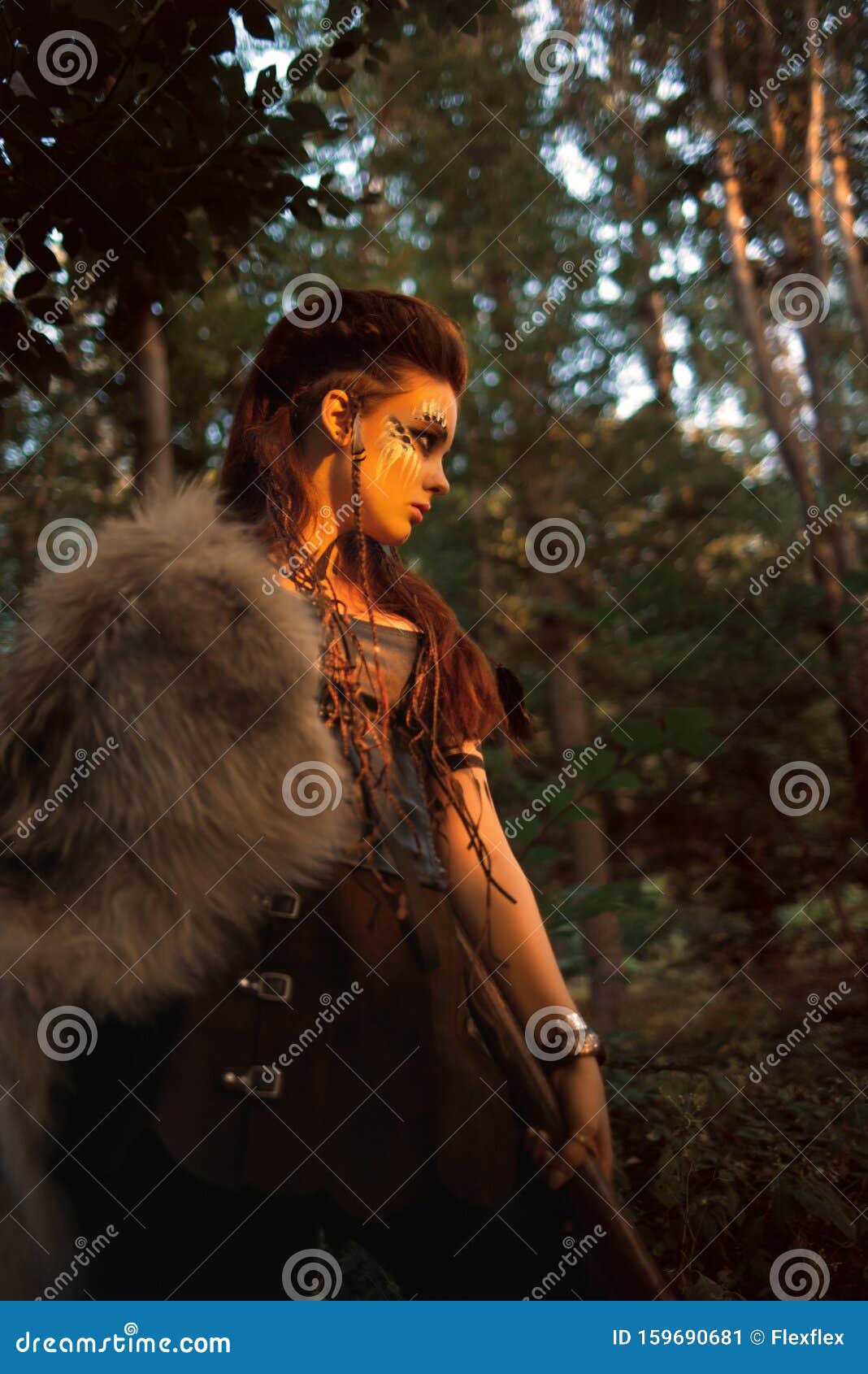 Attractive Female Hunter with Tribal Makeup Stock Image Image of fashion, model 159690681