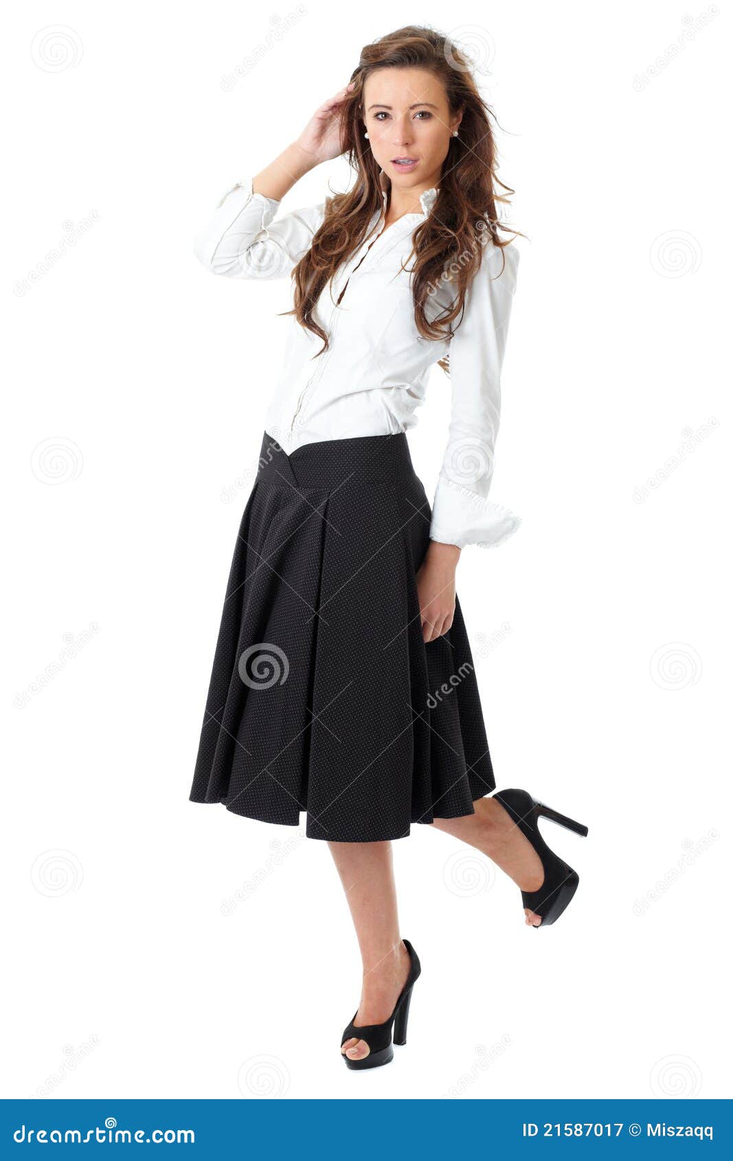 long black skirt with white shirt