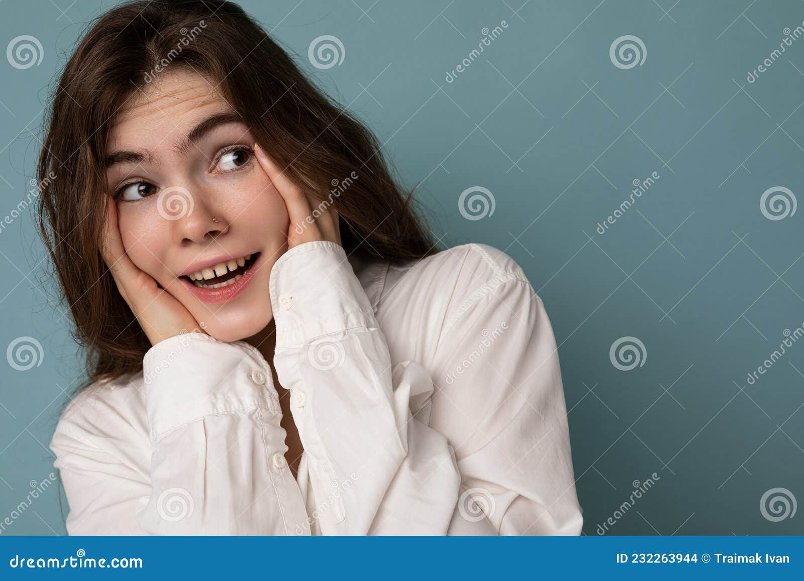 Attractive Funny Amusing Joyful Cute Nice Adorable Tender Young Curly Brunette Woman Wearing White Shirt Isolated on Stock Photo - Image of youth, fascinating: 232263944 Attractive Funny Amusing Joyful Cute Nice Adorable Tender Young Curly Brunette Woman Wearing White Shirt Isolated on Stock Photo - Image of youth, fascinating: 232263944