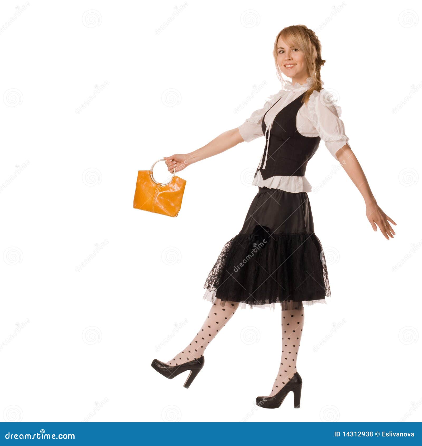 Attractive Girl Goes with Yellow Bag Stock Photo Image of girl