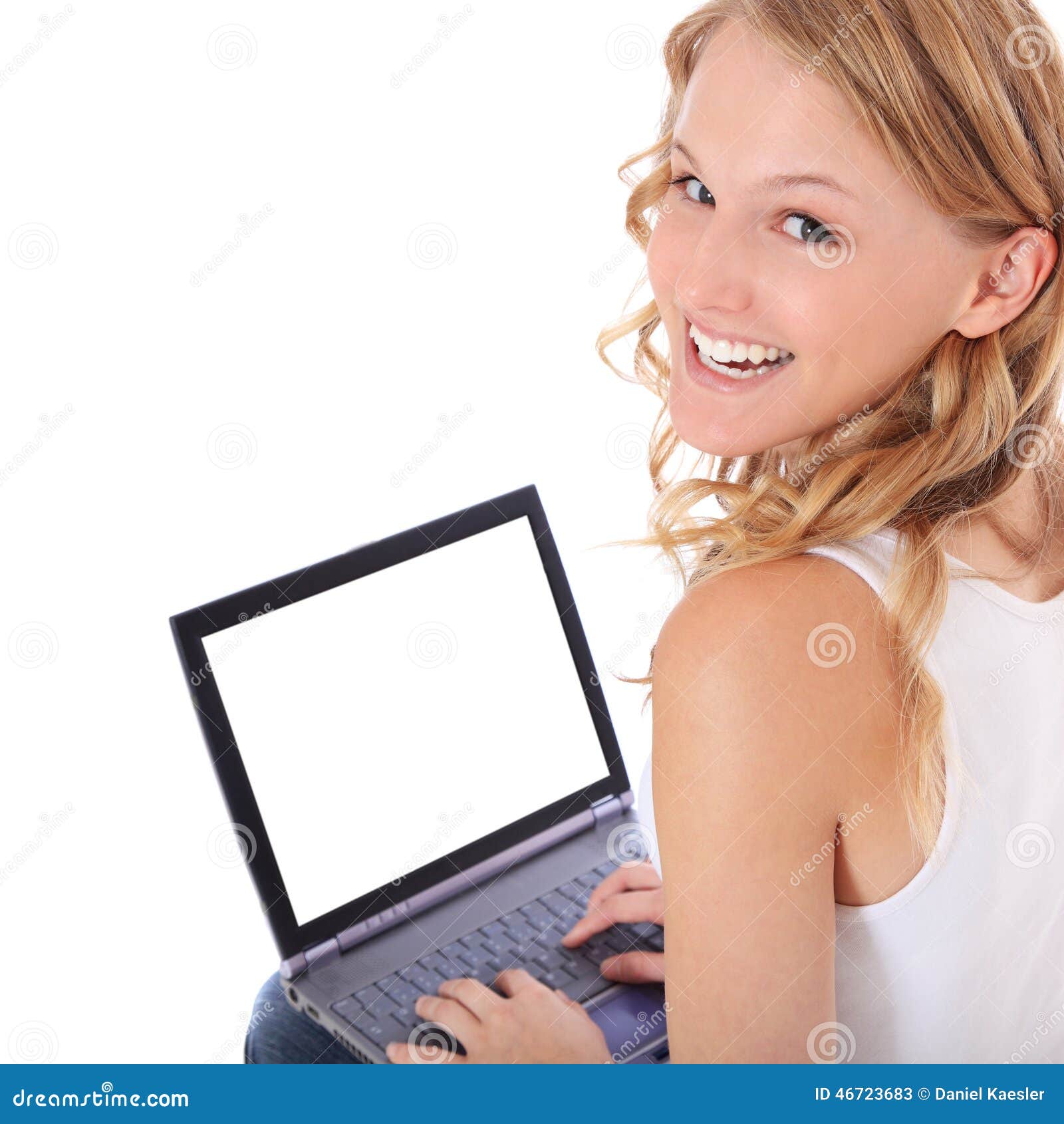 Attractive Girl Using Laptop Stock Image Image of positive, blonde