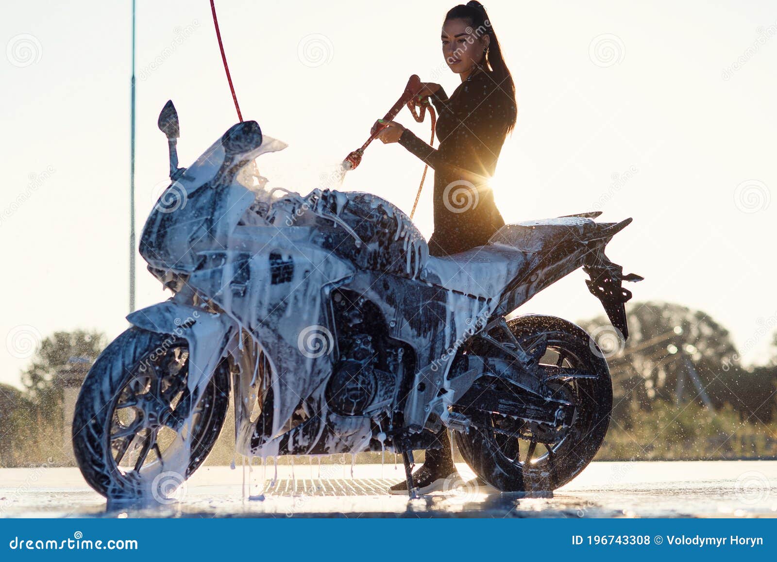 Naked Girls Washing Motorcycles