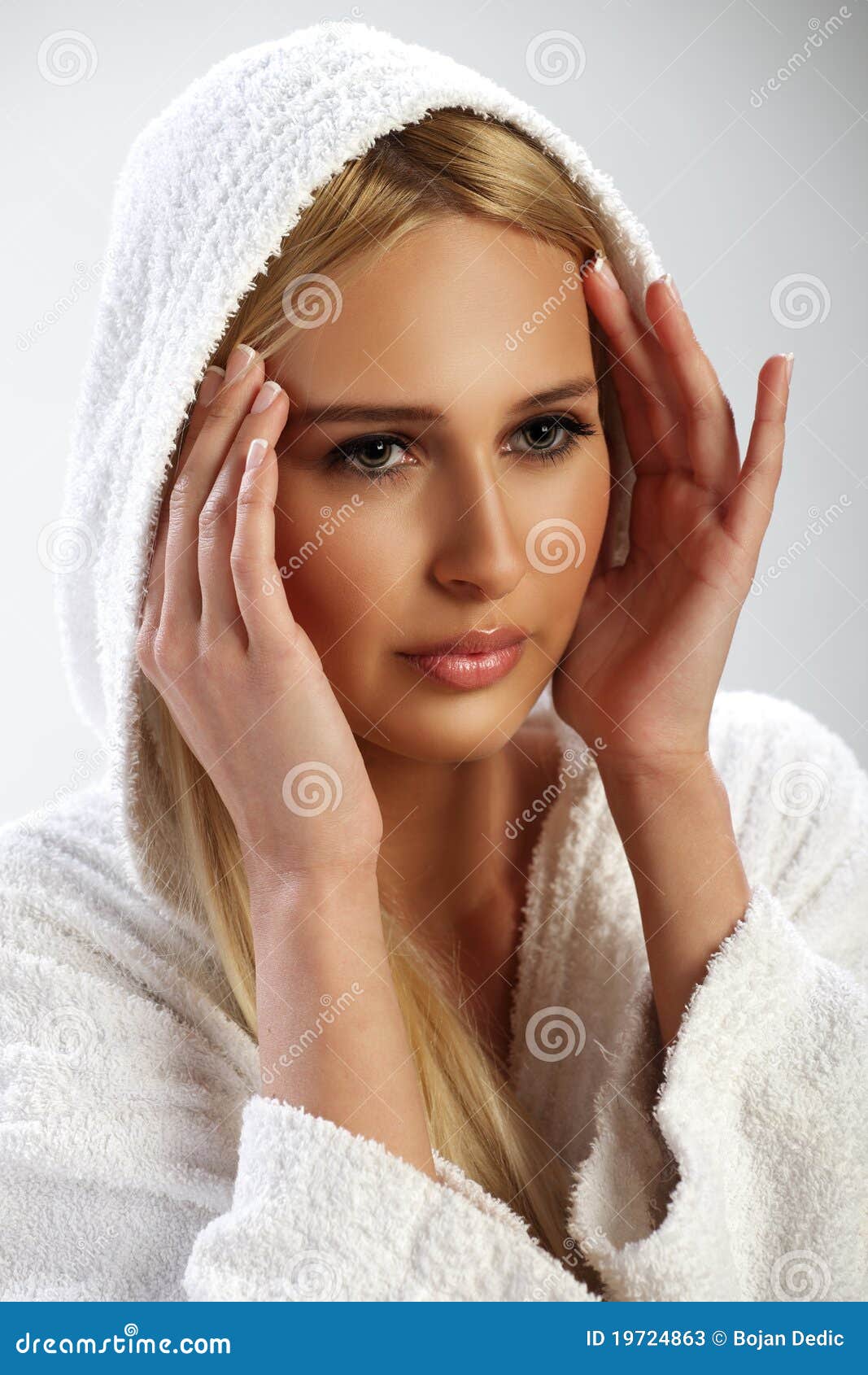 Attractive Girl in a White Bathrobe Stock Image Image of natural