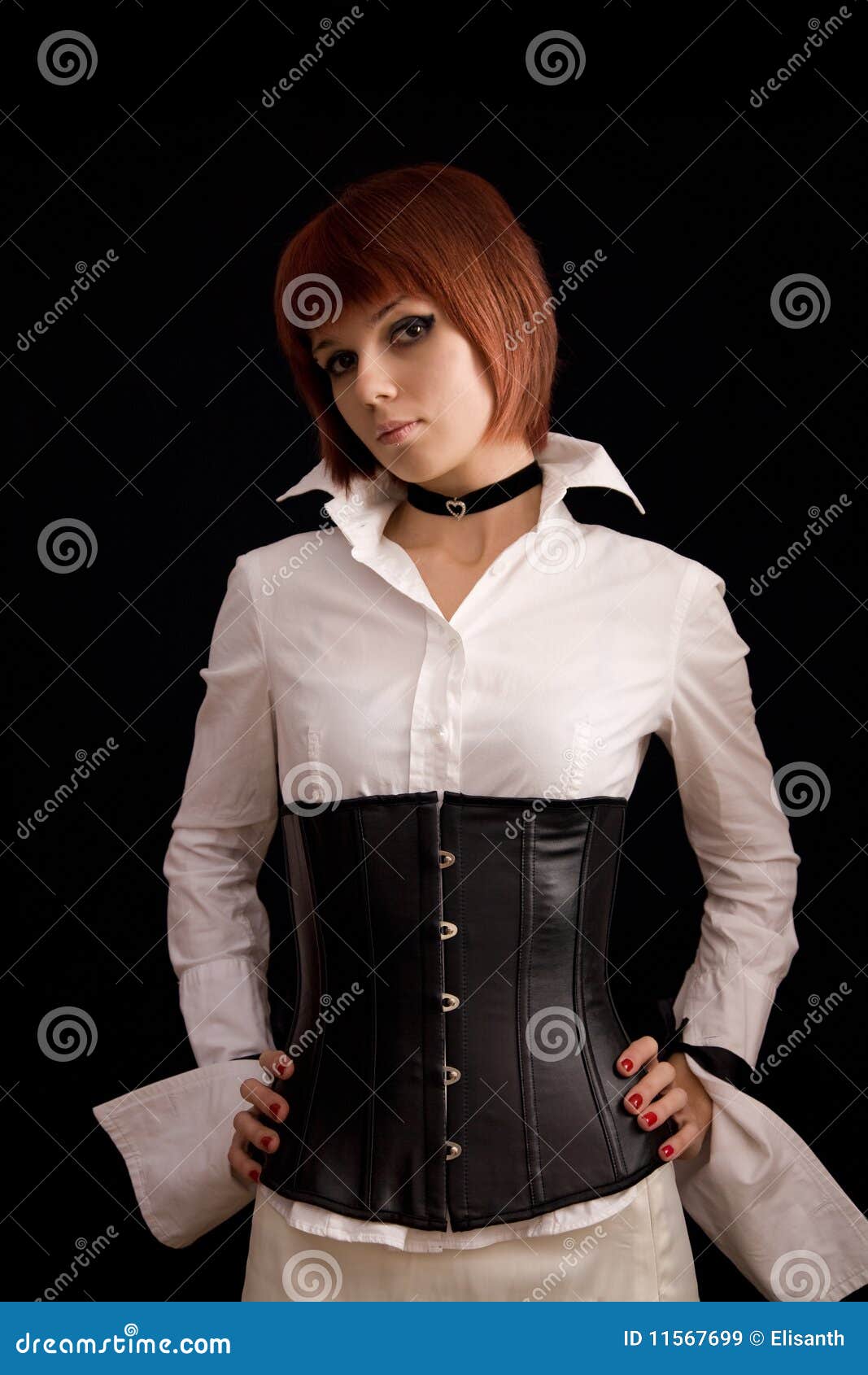 Attractive Girl in White Blouse and Leather Corset Stock Image Image