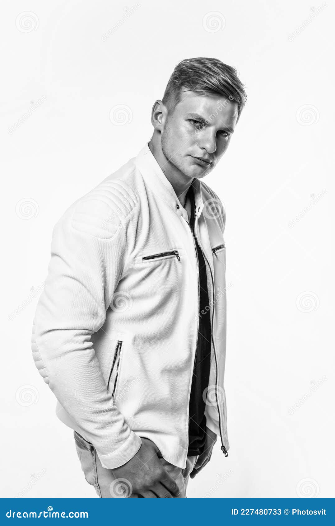 Attractive Guy with Clean Shaved Young Face Skin and Stylish Blond Hair Wear  Casual Fashion Style Isolated on White Stock Image - Image of facial,  fashion: 227480733