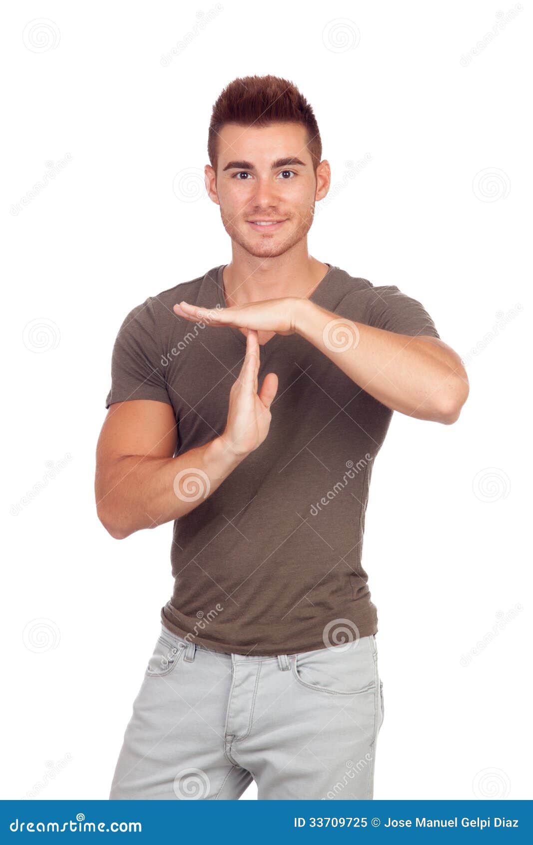Attractive Guy With Spiky Hair Gesturing Time Out Stock Image