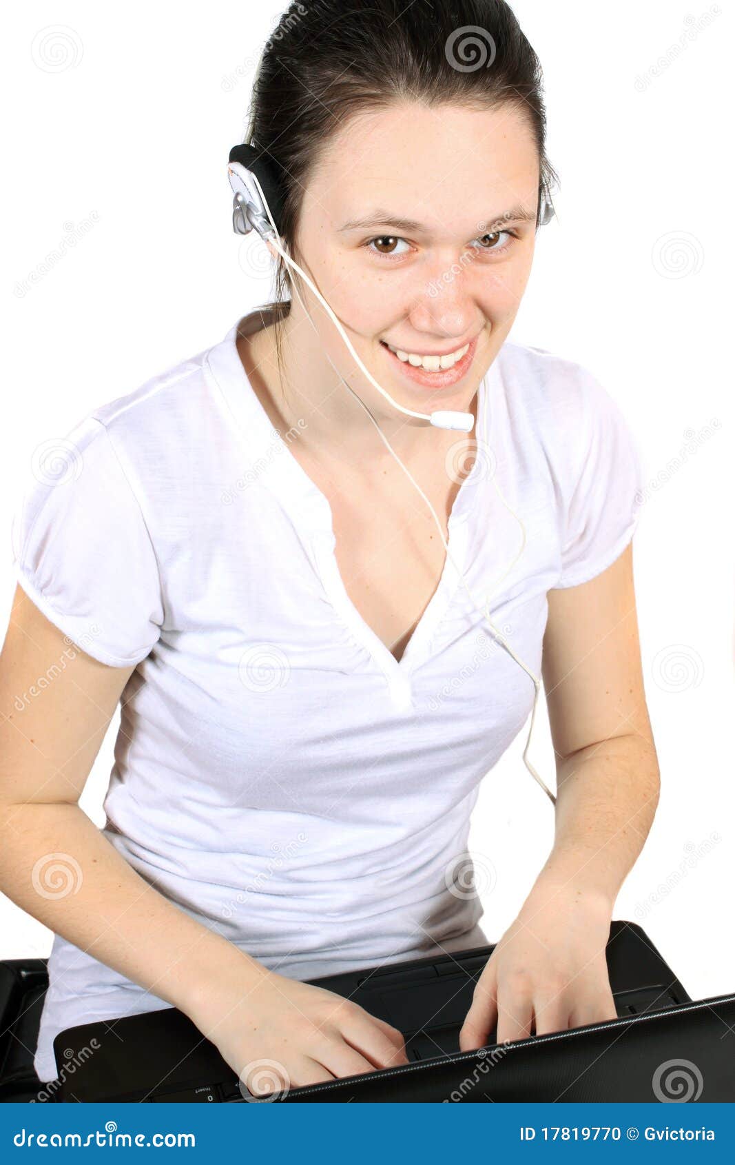 Attractive Headset Girl with Laptop Stock Photo Image of laptop, girl