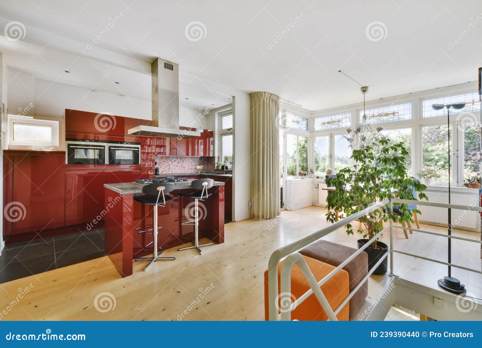 Attractive Kitchen with a Red Kitchen Set Stock Photo Image of