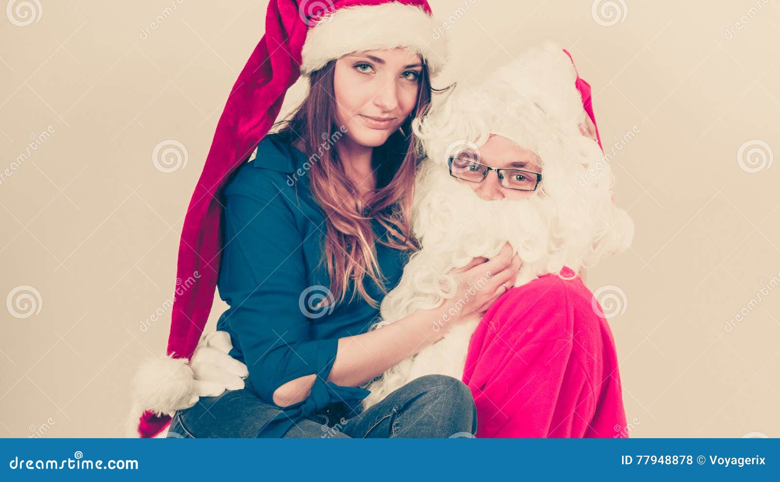 Attractive Lady with Santa Claus. Stock Photo Image of attractive mother 77948878