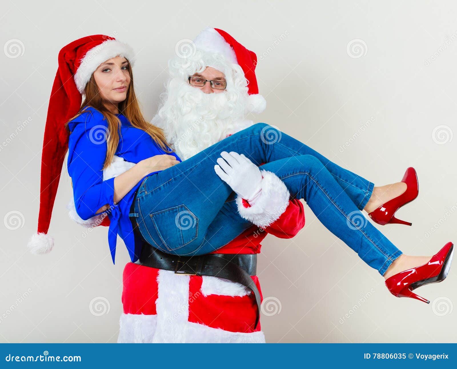 Attractive Lady With Santa Claus Stock Image Image Of Together