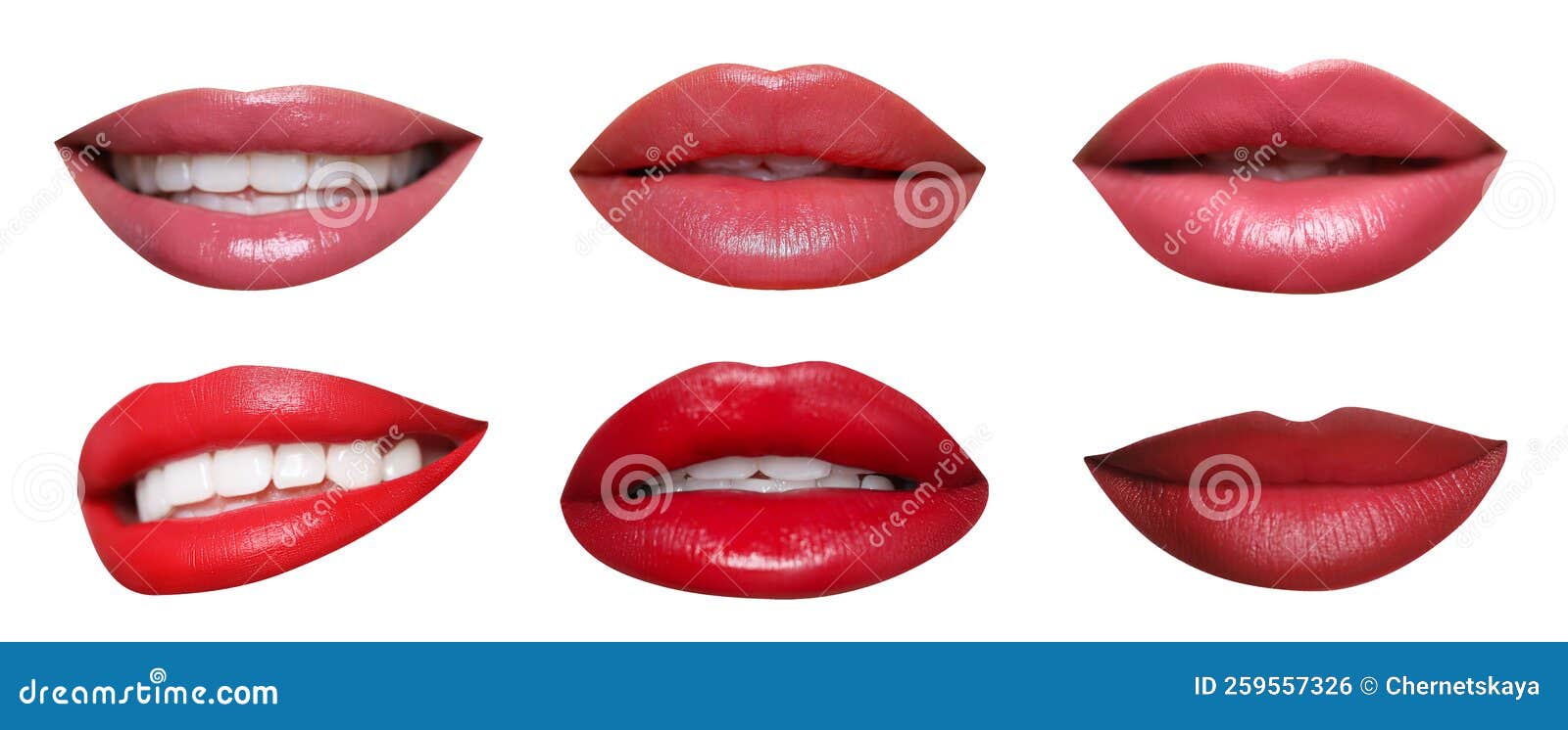 Attractive Lips with Beautiful Lipsticks Isolated on White, Collage